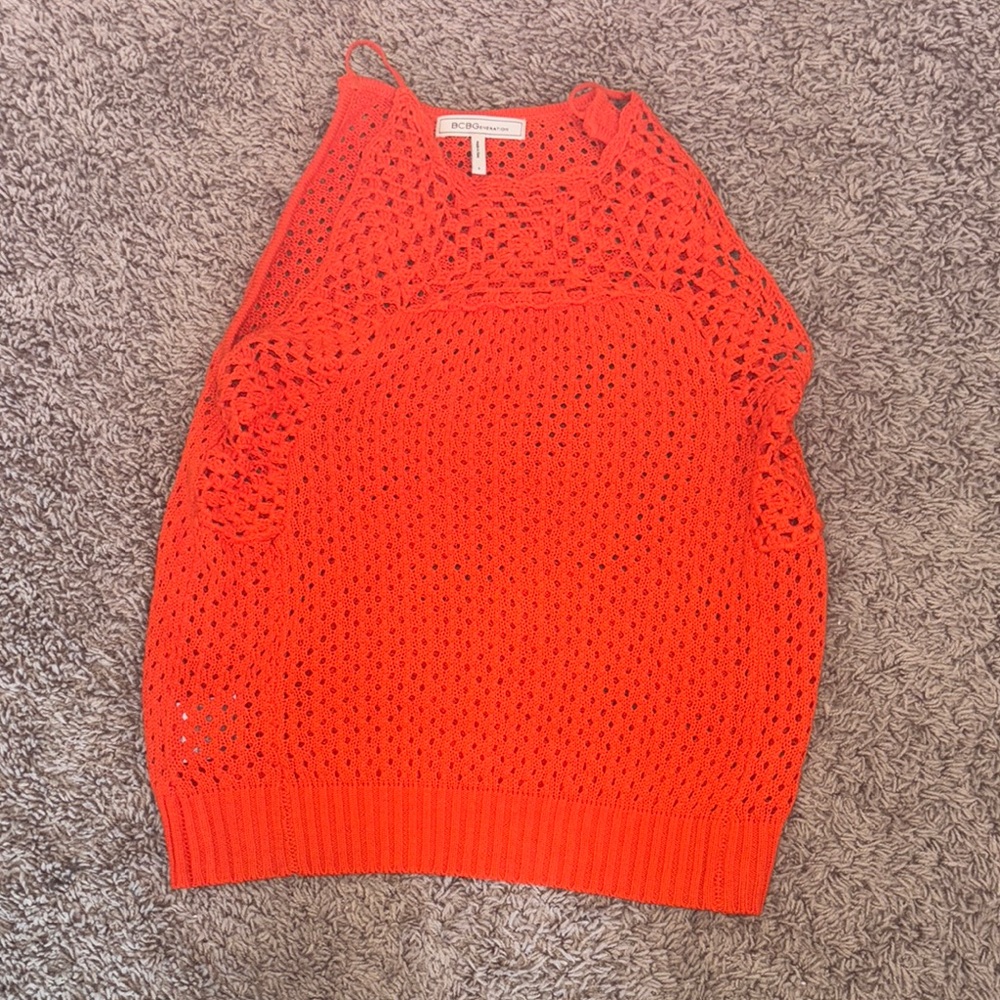 Michael Kors Bright Red Crochet top size S NWOT
